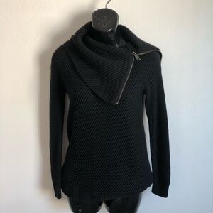 Talbots Black Ribbed Cowl Neck Sweater with Zipper accent petite small